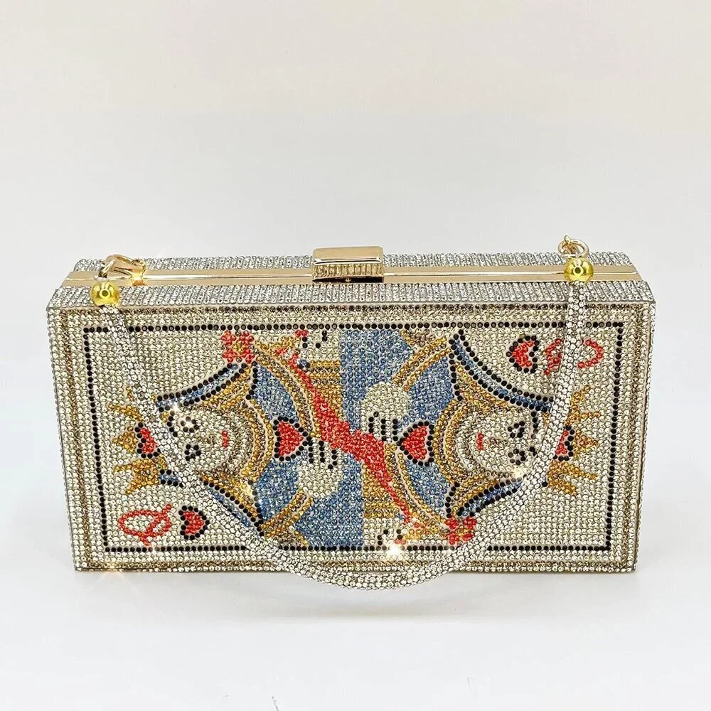 Women Evening Bag Handbag Clutch Purse Crystal Diamond Square Box Jewelry